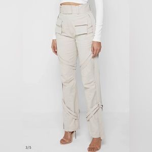 As New! Maniere De Voir beige carpenter detail cargo trousers in uk size 10